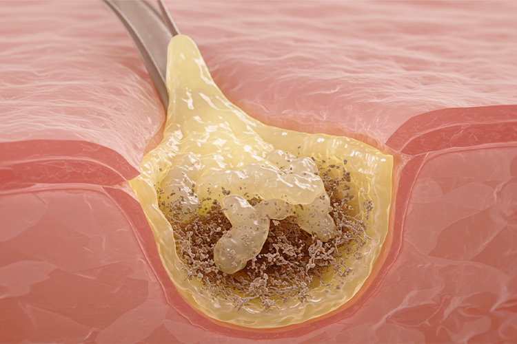 拡大された毛穴の断面。皮脂や汚れが詰まった状態