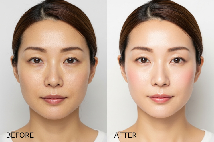 洗顔前後の肌のトーンアップを比較した画像