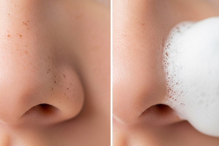 毛穴黒ずみと改善後の毛穴を比較した画像