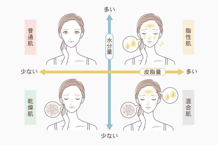 乾燥肌、脂性肌、敏感肌、混合肌の4つの肌タイプに合わせた洗顔料の選択