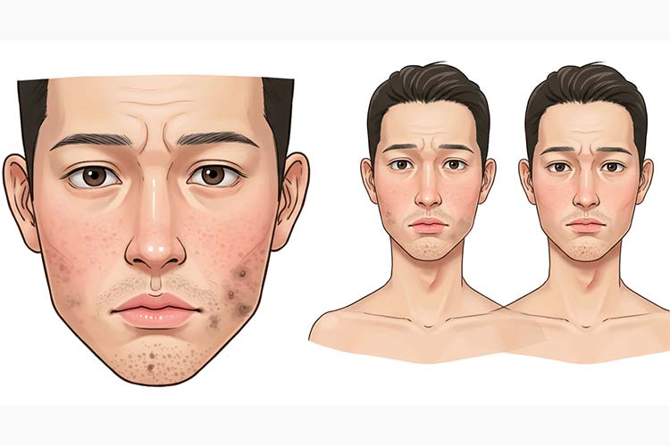 毛穴の悩み(黒ずみ、詰まり、皮脂)を表現したイラスト