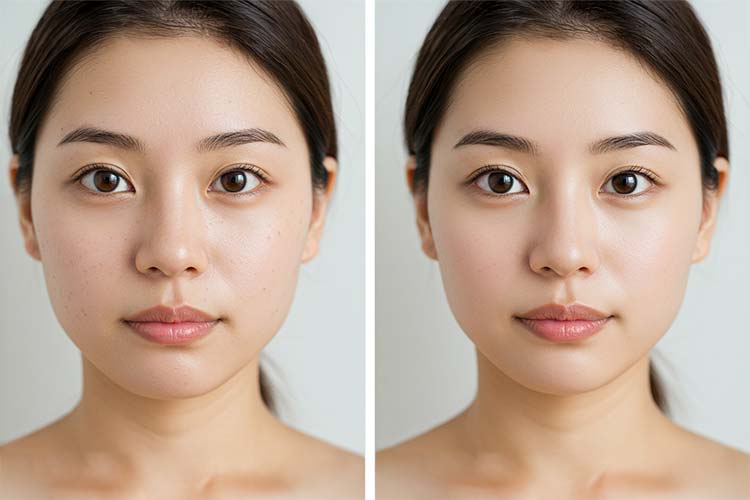 毛穴の汚れが落ち、肌がワントーン明るくなった様子。