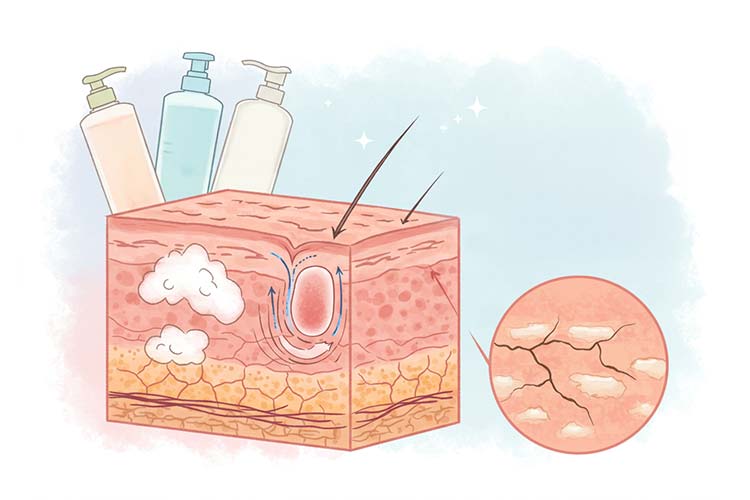 洗顔後のケア不足で肌が乾燥するイラスト