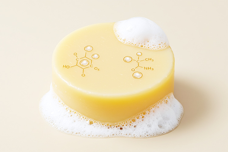 #肌をメイクする石鹸と成分を象徴するミニマルなイラスト