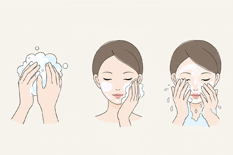 正しい洗顔方法のステップを解説したイラスト