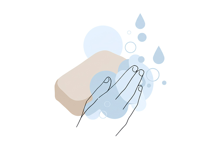 洗顔のプロセスを抽象的に表現したイラスト