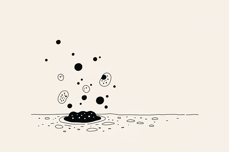 イラスト。抽象的に表現された毛穴と、角栓が浮き上がる様子。