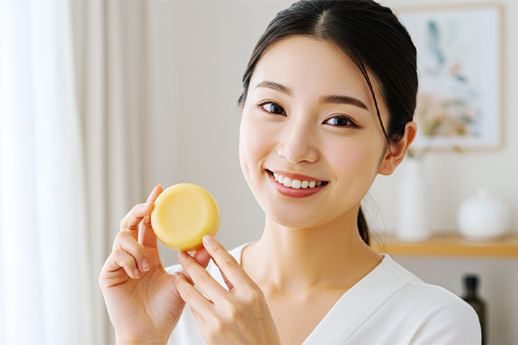 #肌をメイクする石鹸で潤い肌になった日本人女性