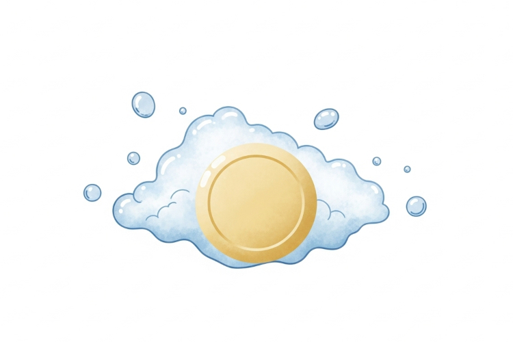 泡と水滴、丸い石鹸のイラスト