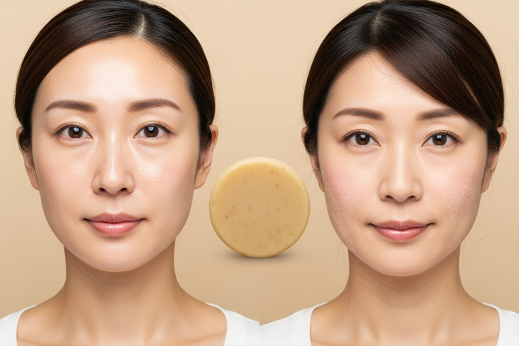 オイリー肌と乾燥肌の違いを表現する日本人女性