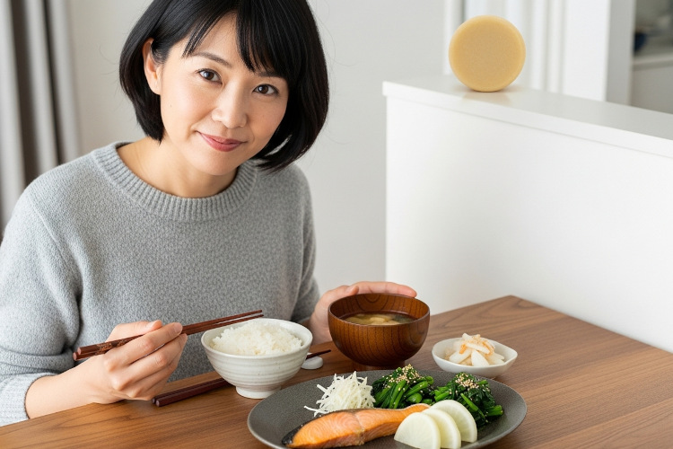 バランスの取れた食事を摂る女性