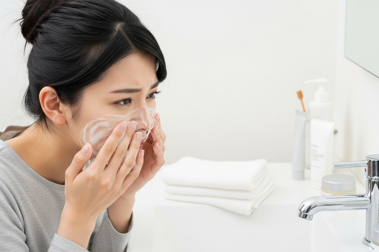 小鼻を強く洗う女性