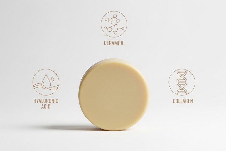 刺激洗顔石鹸と保湿成分のアイコン。