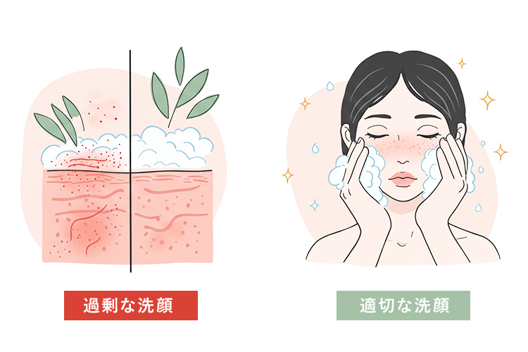 洗いすぎで肌バリアが壊れる様子