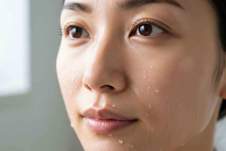 洗顔後のしっとりとした女性の肌