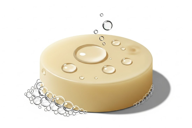 固形石鹸と水滴、泡の抽象的なイラスト