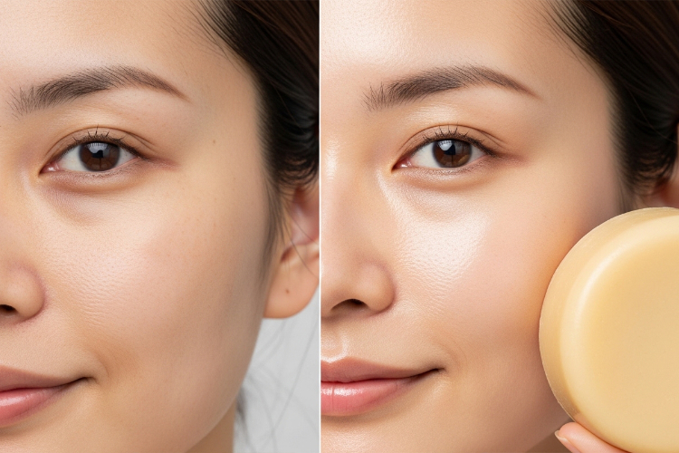 #肌をメイクする石鹸の使用前後の肌の変化